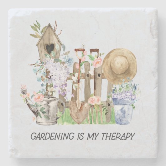 Waterverf Bloemen Tuinieren Gereedschap en Quote Stenen Onderzetter (Voorkant)