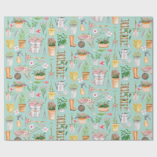 Waterverf Bloemen Tuinieren Tools Tuin Cadeaupapier (Vlak)