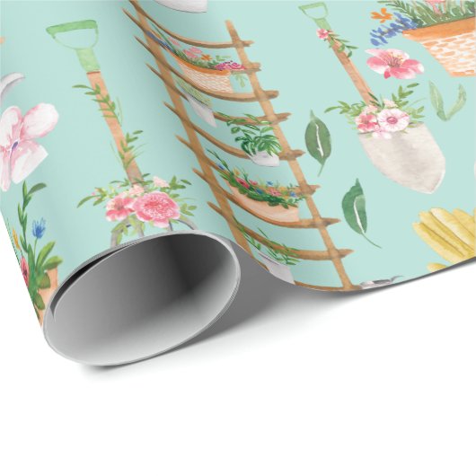 Waterverf Bloemen Tuinieren Tools Tuin Cadeaupapier (Rol Hoek)