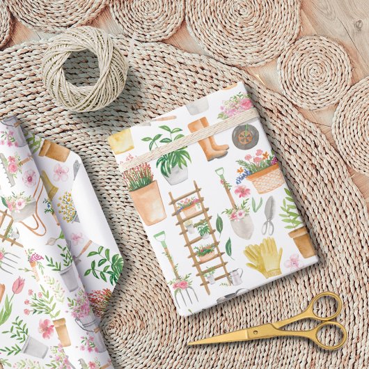 Waterverf Bloemen Tuinieren Tools Tuin Cadeaupapier