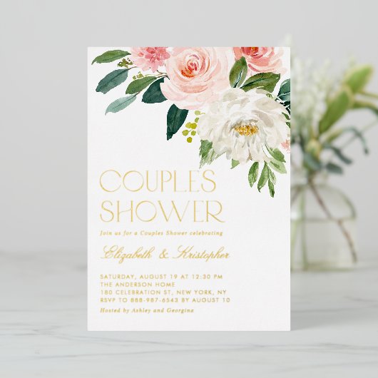  Waterverf bloemen Tuinstelletjes Folie Uitnodiging (Staand Voorkant)