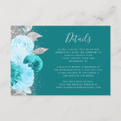 Waterverf Bloemen Turquoise Zilver Bruiloft Detail Informatiekaartje (Voorkant)