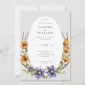 Waterverf bloemen twijgen ovaal bruiloft kaart (Voorkant)