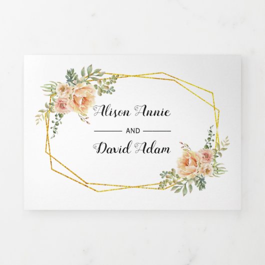 Waterverf bloemen, typografie bloemenbruiloft drieluik uitnodiging (Cover)