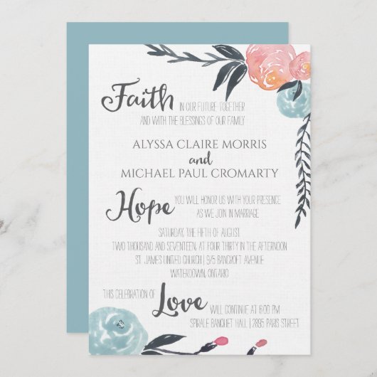 Waterverf Bloemen Uitnodigingen (Voorkant / Achterkant)