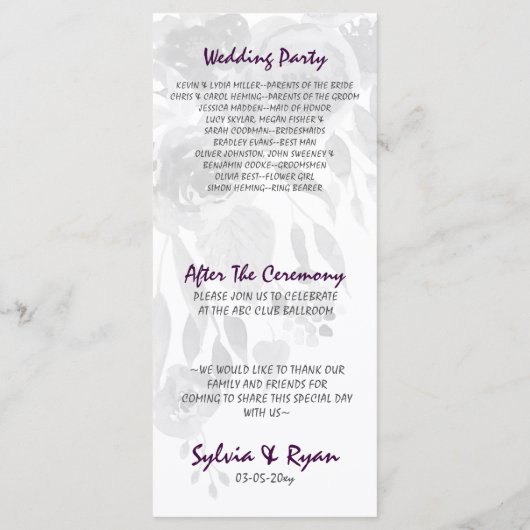 Waterverf bloemen Ultraviolet Weddenschap Programmakaart (Achterkant)