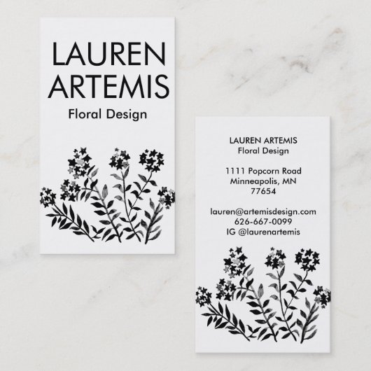 Waterverf bloemen Unieke, moderne flora Visitekaartje (Voorkant / Achterkant)
