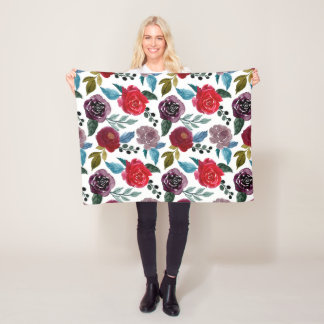 Waterverf bloemen van rode en geweerde roodbloemen fleece deken