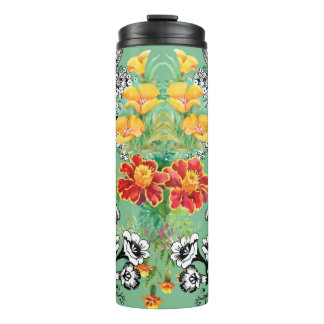 Waterverf bloemen van zomertuinbloemen naadloos thermosbeker