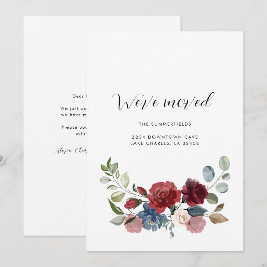 Waterverf Bloemen Verandering van Adres Verhuizen Aankondiging (Voorkant / Achterkant)