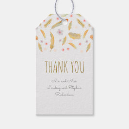 Waterverf Bloemen Veren Boho Bruiloft Cadeaulabel