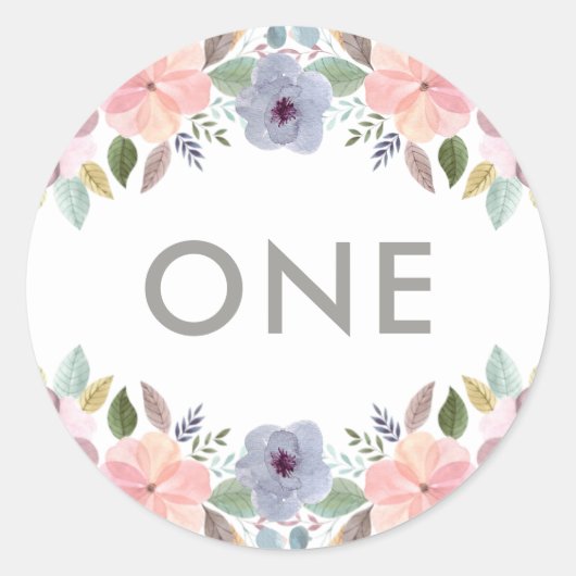  Waterverf Bloemen Verjaardag Elegant Ronde Sticker (Voorkant)