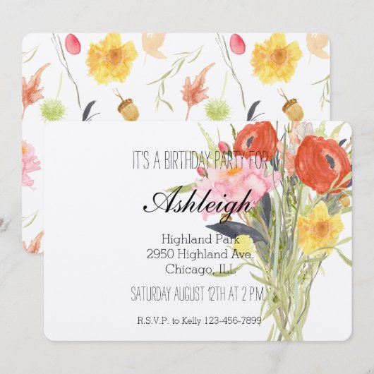 Waterverf Bloemen Verjaardag Kaart (Voorkant / Achterkant)