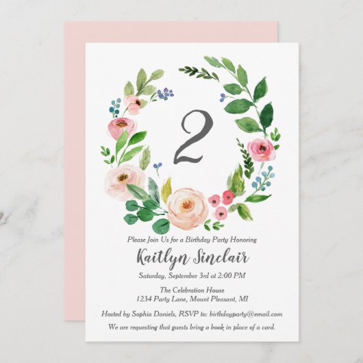Waterverf Bloemen Verjaardagsfeest Uitnodiging (Voorkant / Achterkant)