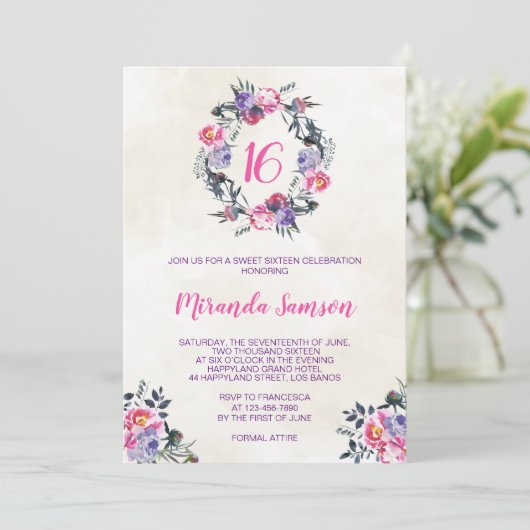 Waterverf Bloemen Verjaardagsuitnodiging Kaart (Staand voorkant)