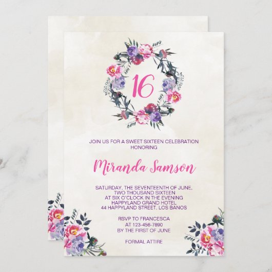 Waterverf Bloemen Verjaardagsuitnodiging Kaart (Voorkant / Achterkant)