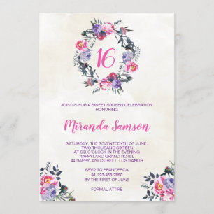 Waterverf Bloemen Verjaardagsuitnodiging Kaart