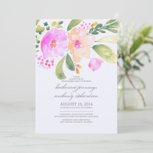 waterverf Bloemen Verlovingsfeest nodigt uit Kaart (Staand voorkant)