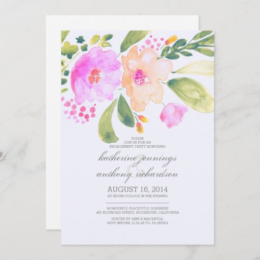 waterverf Bloemen Verlovingsfeest nodigt uit Kaart (Voorkant / Achterkant)