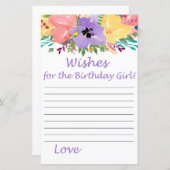 Waterverf bloemen Verzoekt het verjaardagsmeisje (Voorkant / Achterkant)