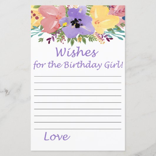 Waterverf bloemen Verzoekt het verjaardagsmeisje (Voorkant)