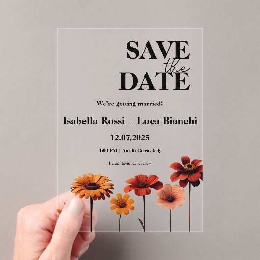 Waterverf Bloemen Vet Rood & Sinaasappel Sunset Kl Acryl Uitnodigingen (Insitu (Draagbaar))