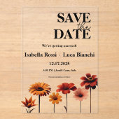 Waterverf Bloemen Vet Rood & Sinaasappel Sunset Kl Acryl Uitnodigingen (Voorkant)