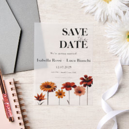 Waterverf Bloemen Vet Rood & Sinaasappel Sunset Kl Vellum Uitnodigingen