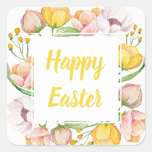 waterverf bloemen vierkante sticker (Voorkant)