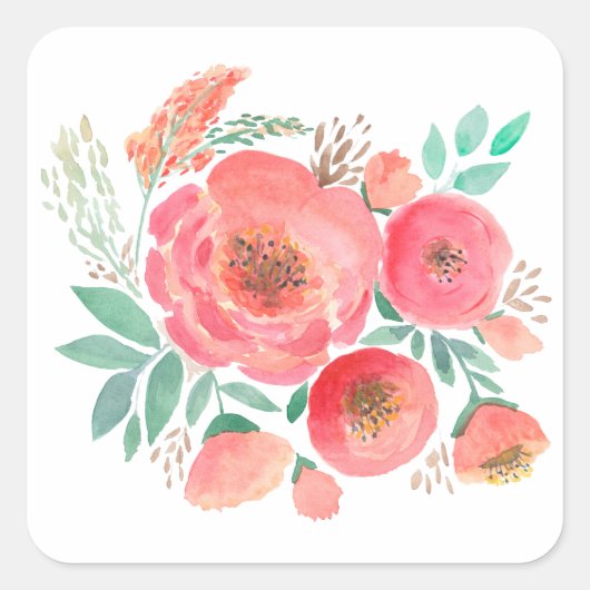 Waterverf, bloemen. vierkante sticker (Voorkant)