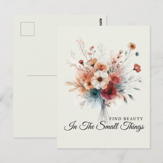 Waterverf Bloemen Vind Schoonheid Positief Quote B Briefkaart (Voorkant / Achterkant)