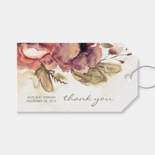Waterverf Bloemen Vintage Bruiloft Cadeaulabel (Voorkant (Horizontaal))
