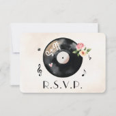 Waterverf Bloemen Vinyl Record Bruiloft RSVP Kaart (Voorkant)