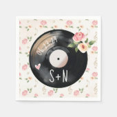  Waterverf Bloemen Vinyl Record Bruiloft Servet (Voorkant)