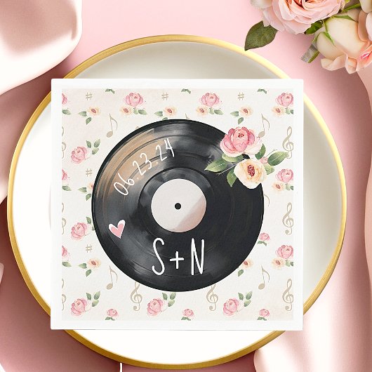  Waterverf Bloemen Vinyl Record Bruiloft Servet