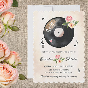 Waterverf Bloemen Vinyl Record bruiloft uitnodigin Kaart