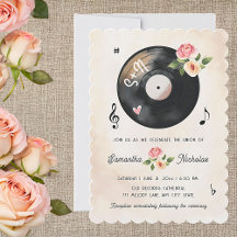 Waterverf Bloemen Vinyl Record bruiloft uitnodigin