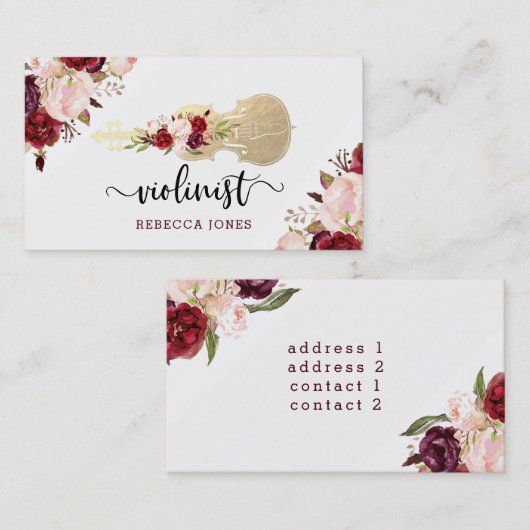 waterverf Bloemen Vioolschrift Visitekaartje (Voorkant / Achterkant)