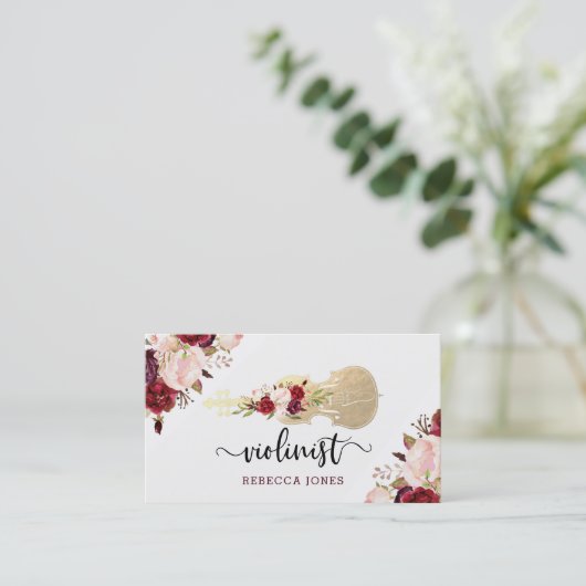 waterverf Bloemen Vioolschrift Visitekaartje (Staand voorkant)