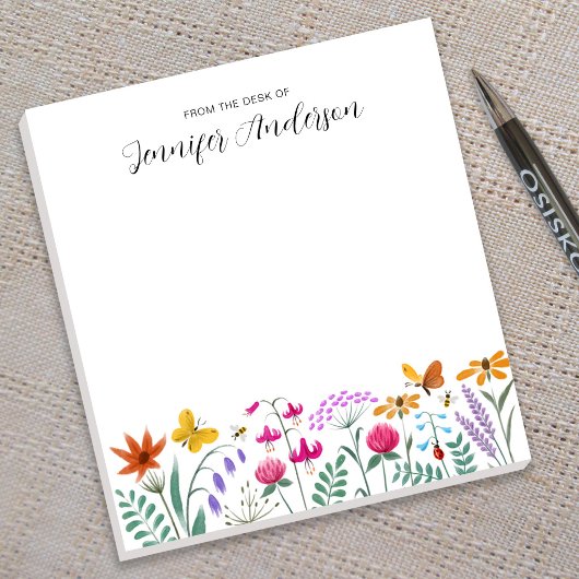 Waterverf Bloemen Vlinder Bij Notitieblok