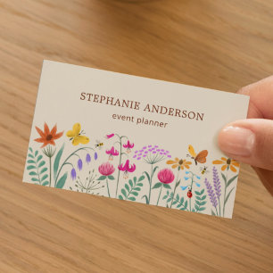 Waterverf Bloemen Vlinder Bij Visitekaartje