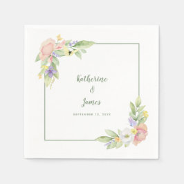 Waterverf Bloemen Vlinders Bruiloft & Verloving Servet