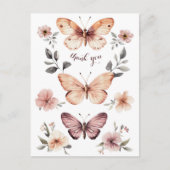 Waterverf Bloemen Vlinders Dank u Briefkaart (Voorkant)