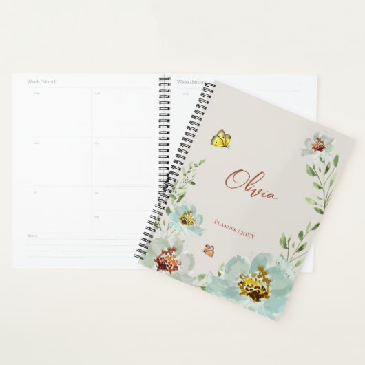 Waterverf Bloemen Vlinders Gepersonaliseerd Planner (Display)