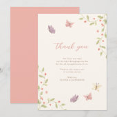Waterverf Bloemen & Vlinders Meisje Baby shower Bedankkaart (Voorkant / Achterkant)