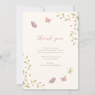 Waterverf Bloemen & Vlinders Meisje Baby shower Bedankkaart