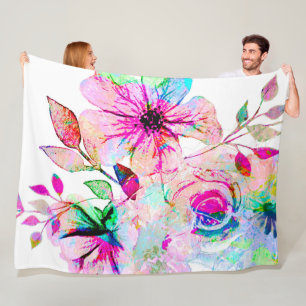 Waterverf bloemen Vluchten Blanket, groot Fleece Deken