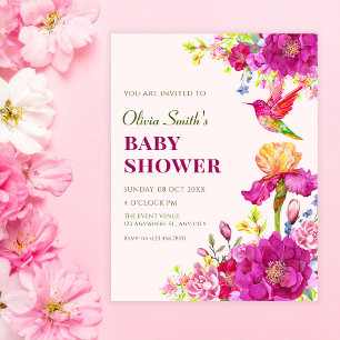 Waterverf bloemen vogel baby shower kaart