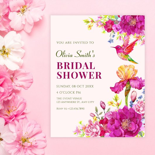 Waterverf bloemen vogel bruidsdouche kaart