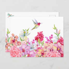 Waterverf Bloemen Vogeltuin Briefkaart